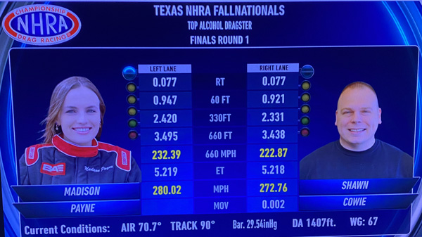 Madison Payne (left) vs Shawn Cowie (right)